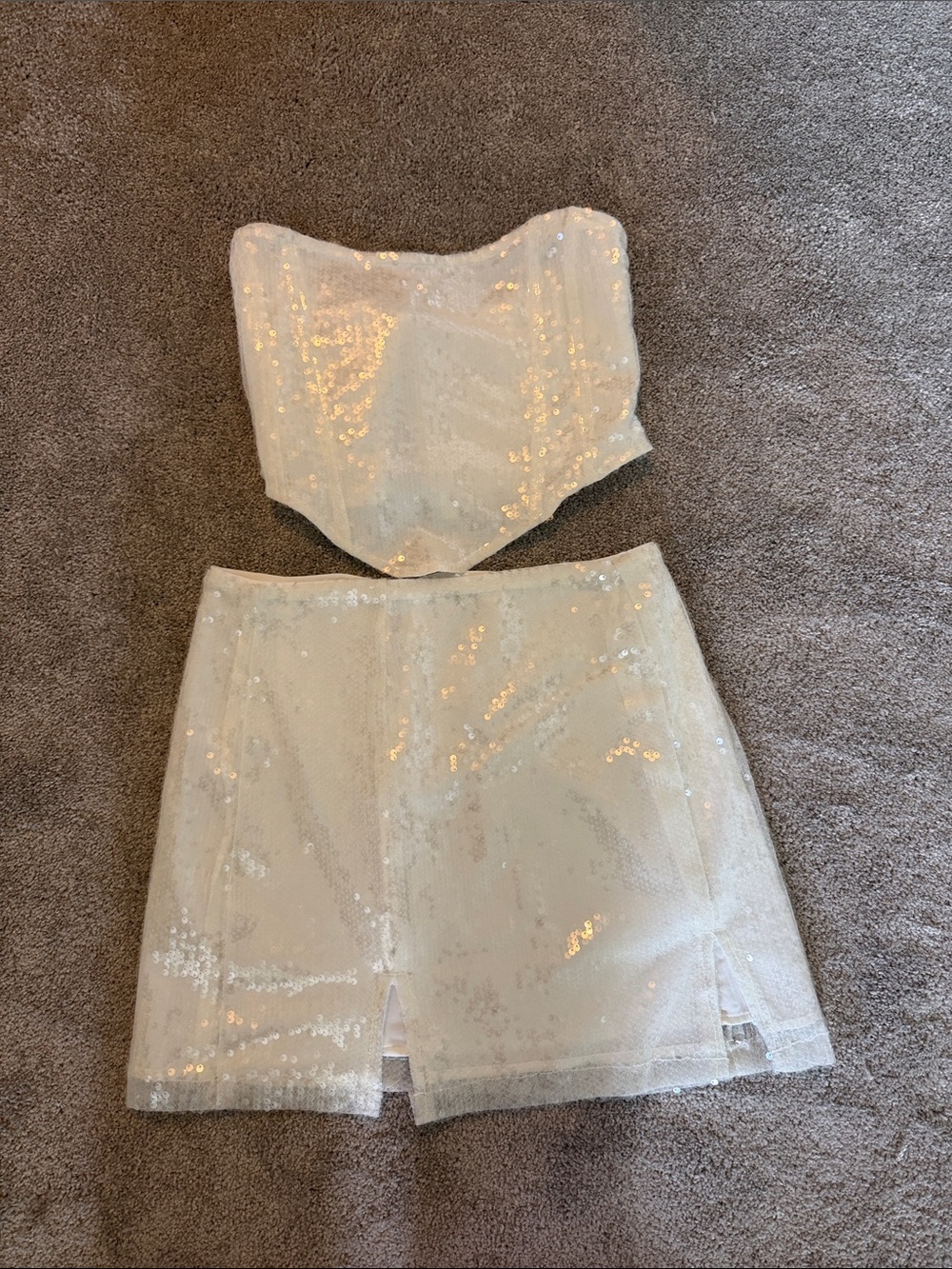 Women's White Sequin Mini Skirt & Top - Sparkling Party Style